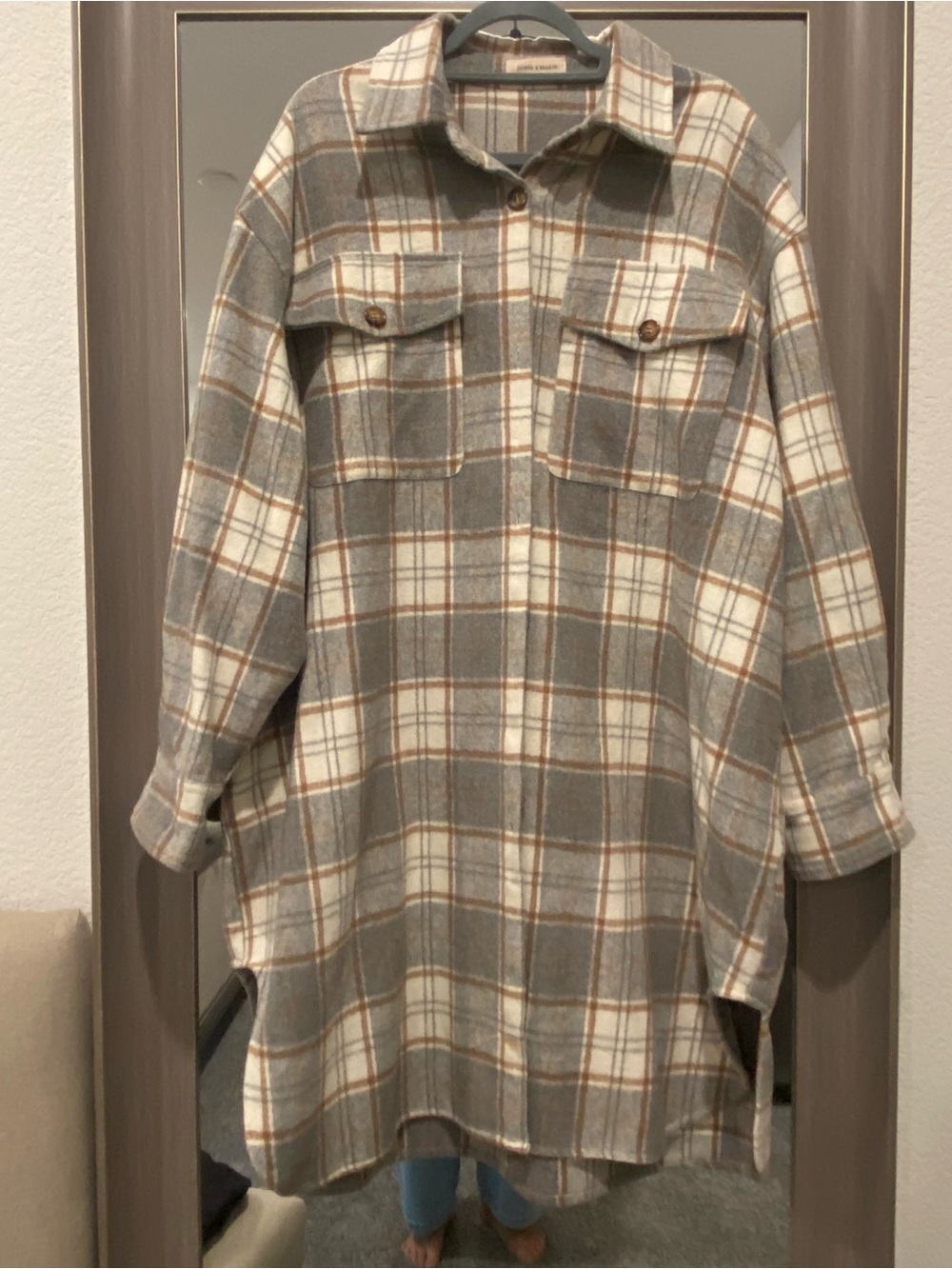 Plaid Oversized Shacket - Gray & Cream